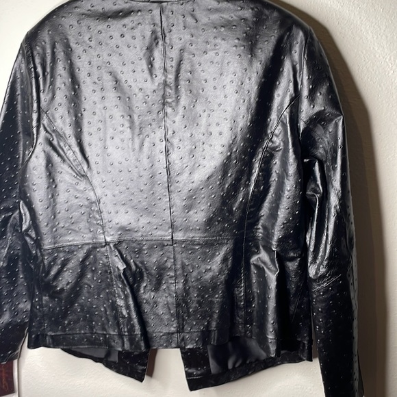 Hal rubenstein ostrich embossed black leather jacket, blazer, size large w/tags - Picture 2 of 9